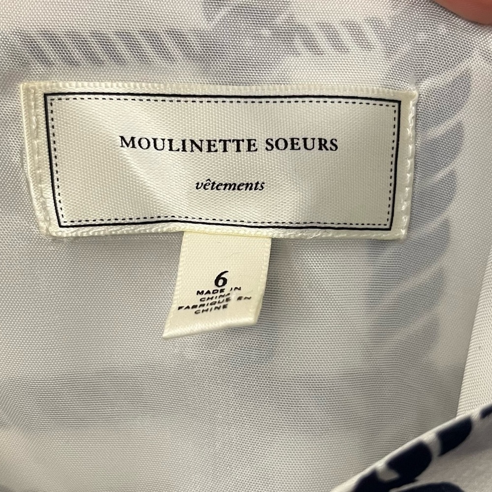 Moulinette Soeurs Silk Asymmetrical Neckline Knee-Length dress size 6 navy white - Picture 8 of 10